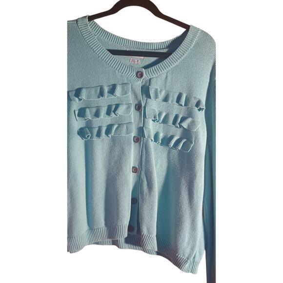 Vintage VanHeusen 100% Cotton Sage Green Cardigan Ruffle Front Women's XXL - Picture 3 of 7